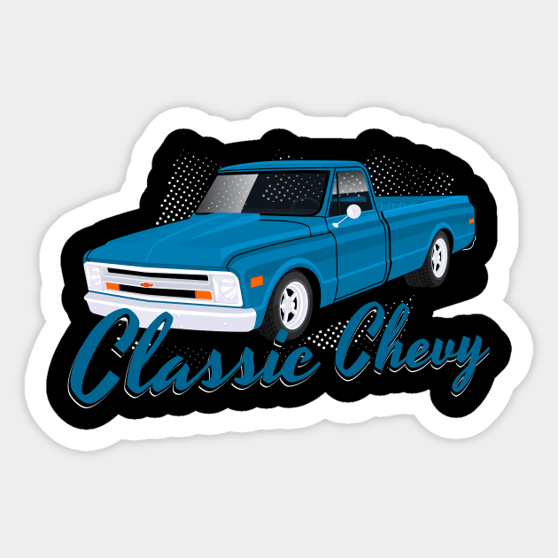 Classic Chevy Blue Shinning Sticker by masjestudio